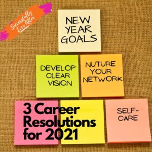 bulleting board with brightly colored stick it notes containing career resolutions