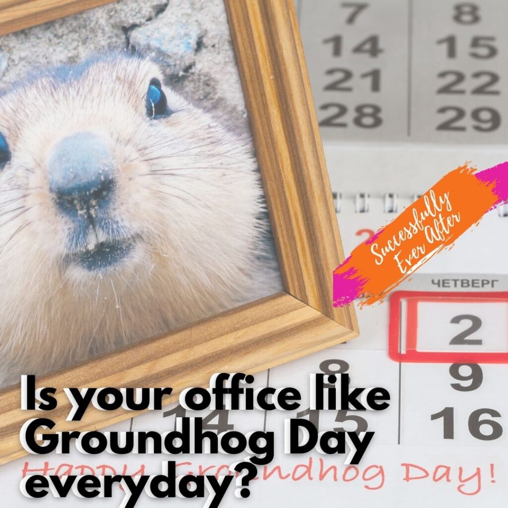 Picture frame with image of groundhog in it. Calendar with Groundhog Day marked in red.